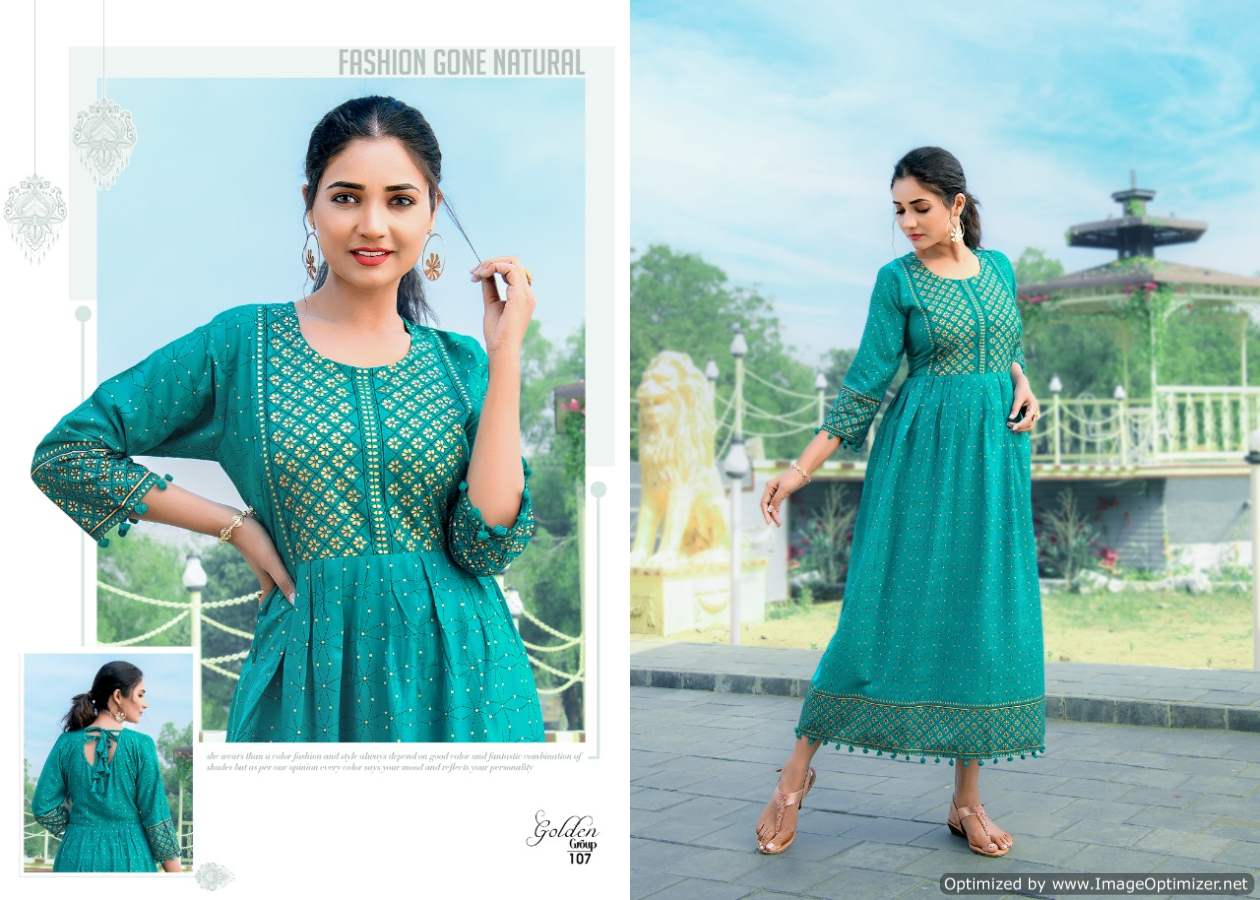 Golden Group Fancy Ethnic Wear Rayon Printed Designer Anarkali Kurti Collection